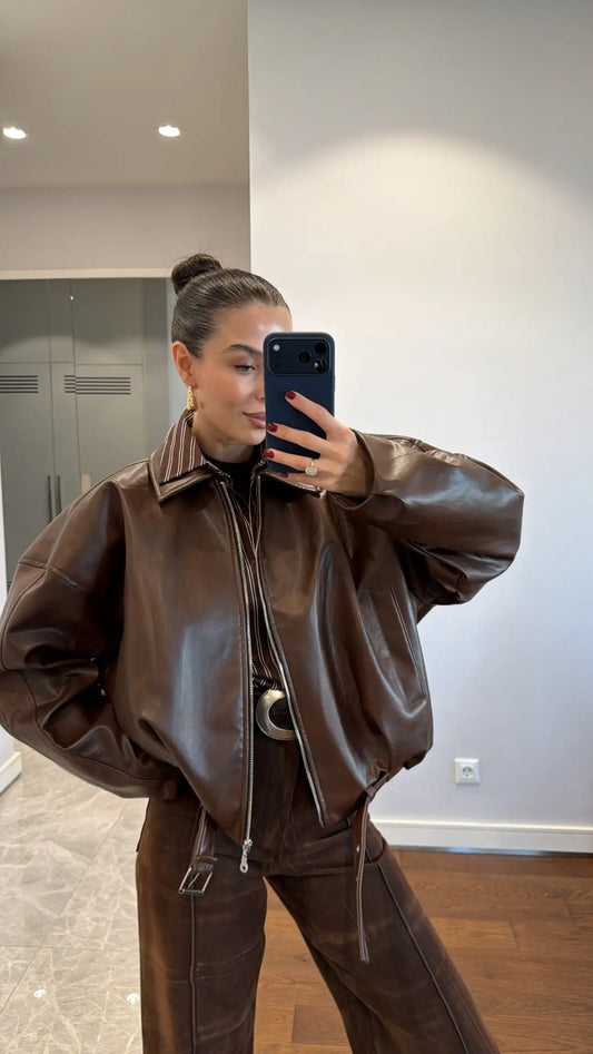 La Chleá-Trendige Kunstlederjacke-Modern&Komfortabel