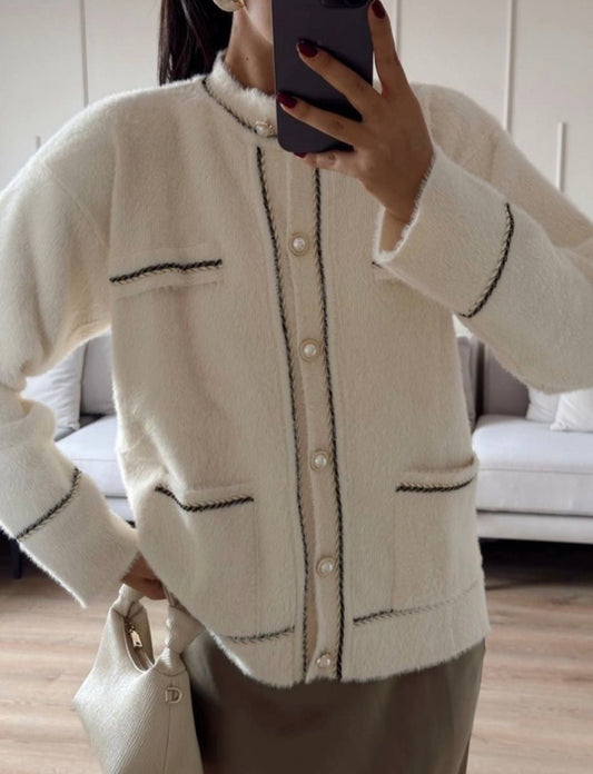 La Chleá-Cherry White Lux Cardigan