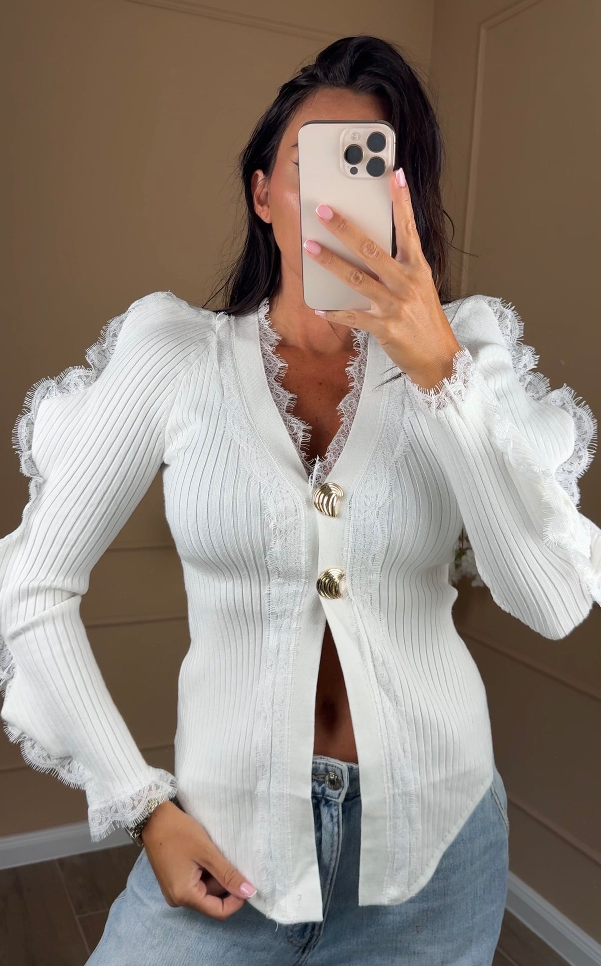 Strick-Cardigan mit Spitze