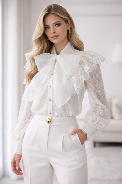 La Chleá-Lace Bow Bluse