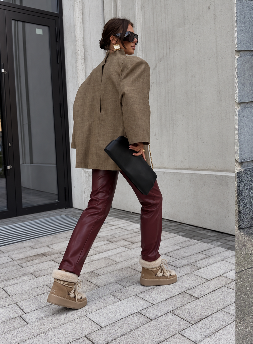 Soft Leather Look Hose in Bordeaux | Made in Italy