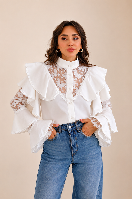 Volant & Spitze Bluse