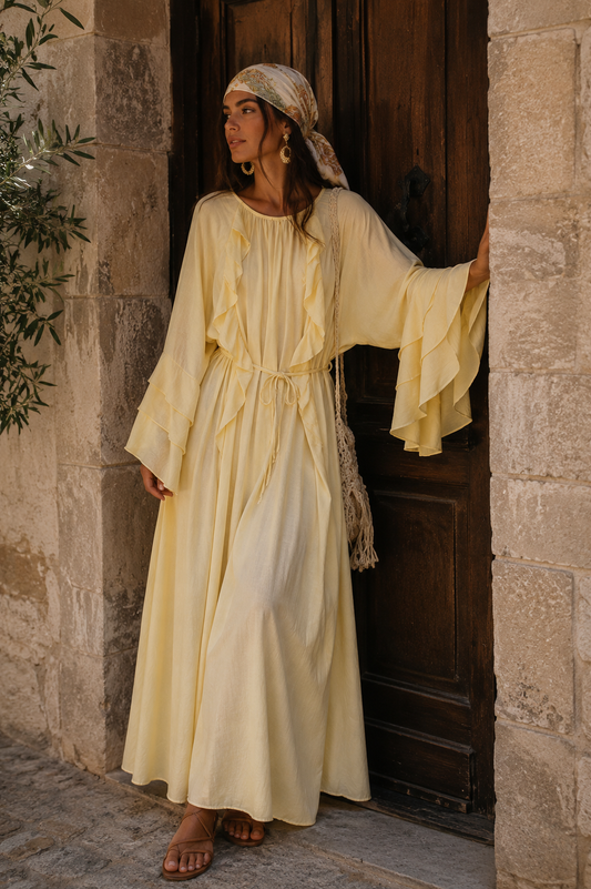Volant Maxi Kleid mit Bindegürtel