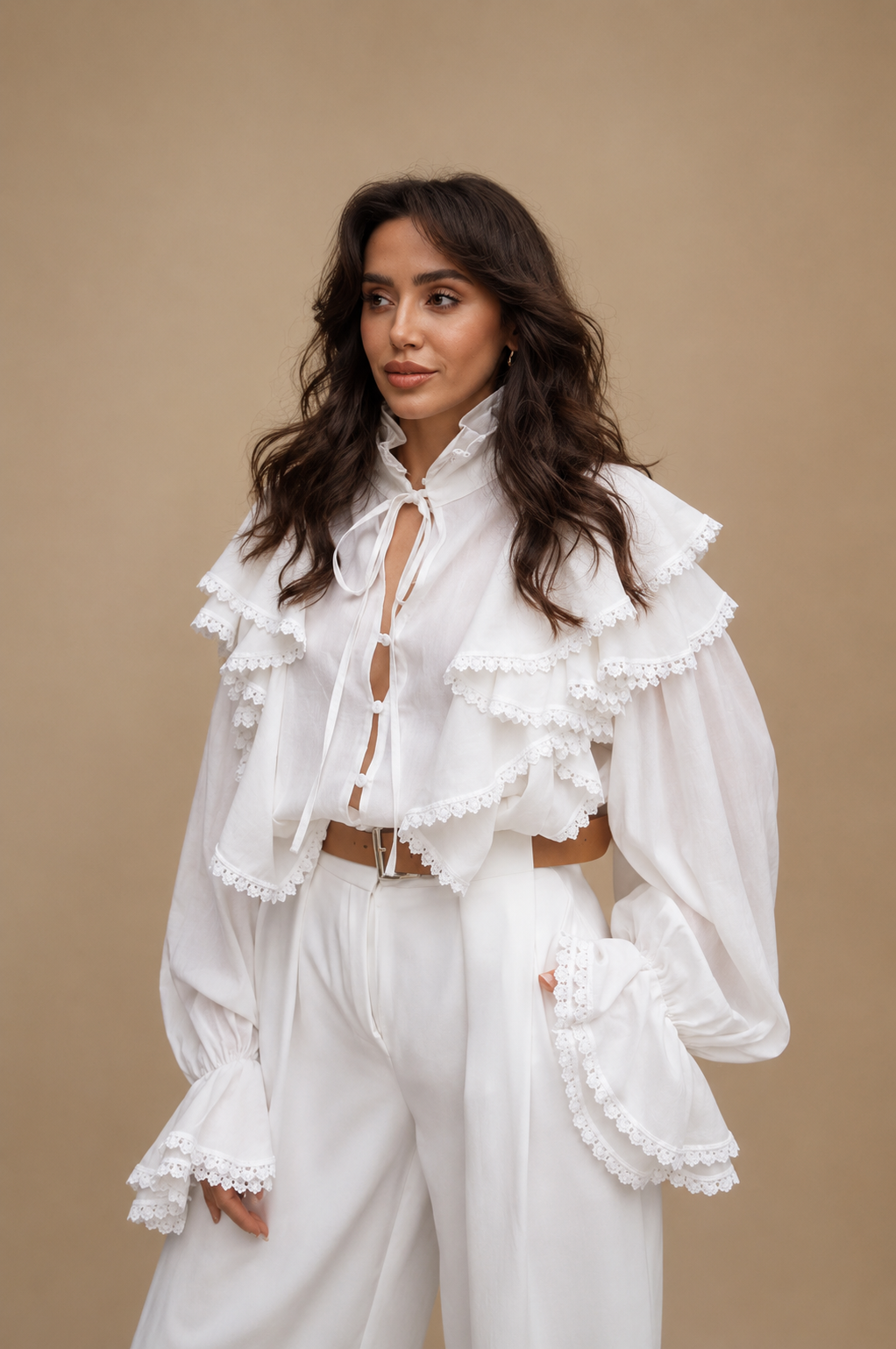 La Chleá Ruffle Bow Blouse