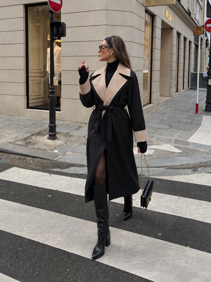 Two-Tone Trenchcoat mit Bindegürtel