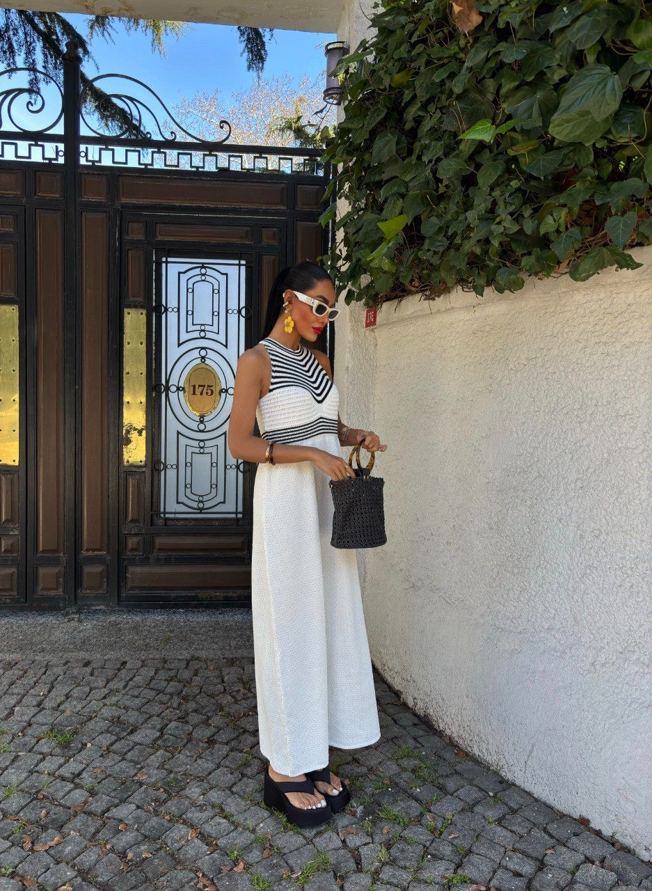 La Chleá Boheme – Sommer-Strickkleid in Schwarz-Weiß