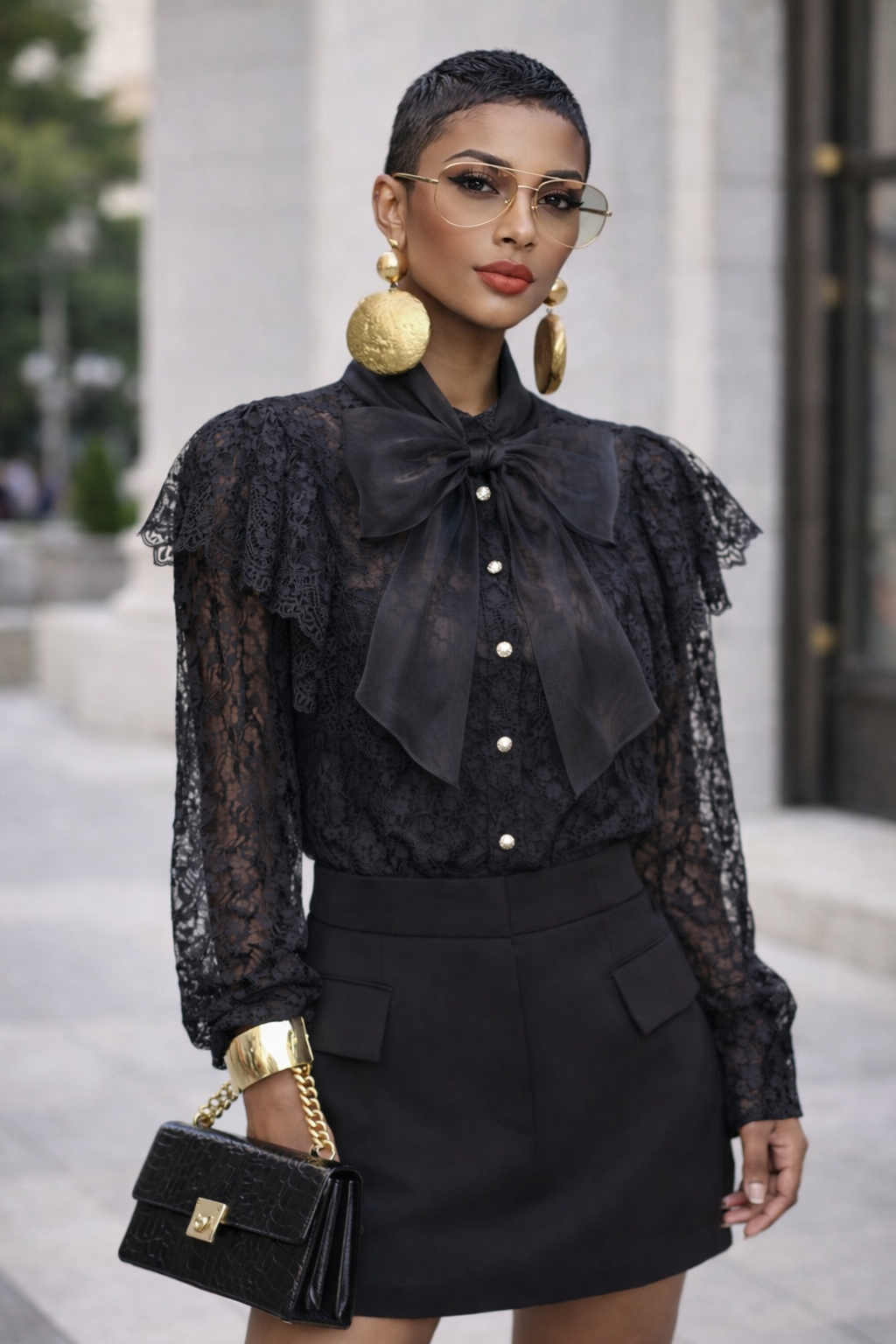 La Chleá-Lace Bow Bluse