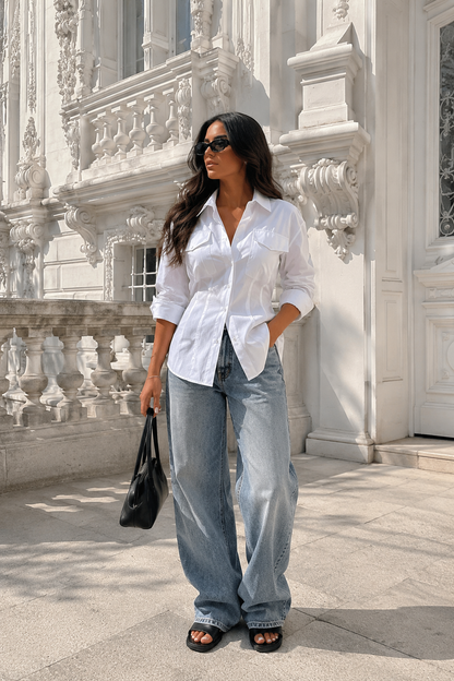 Figurbetonte Oversized-Bluse aus Baumwolle