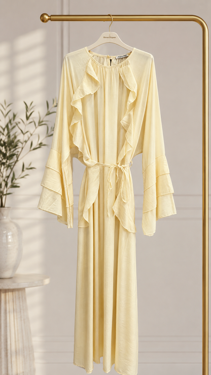 Volant Maxi Kleid mit Bindegürtel