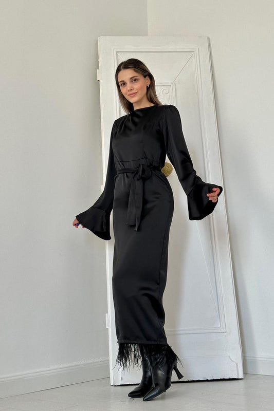 Eleganza Feder-Black Abendkleid
