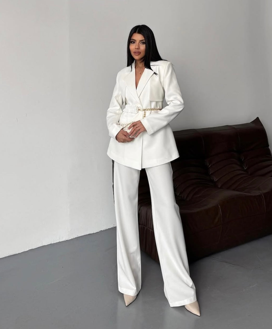 La Chleá White Suit- Blazer & Hose mit Gürtel