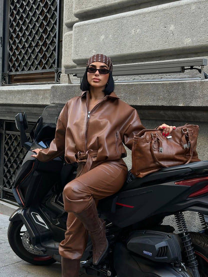 La Chleá-Trendige Kunstlederjacke-Modern&Komfortabel