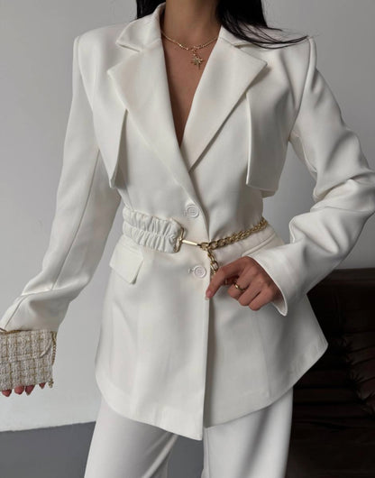 La Chleá White Suit- Blazer & Hose mit Gürtel
