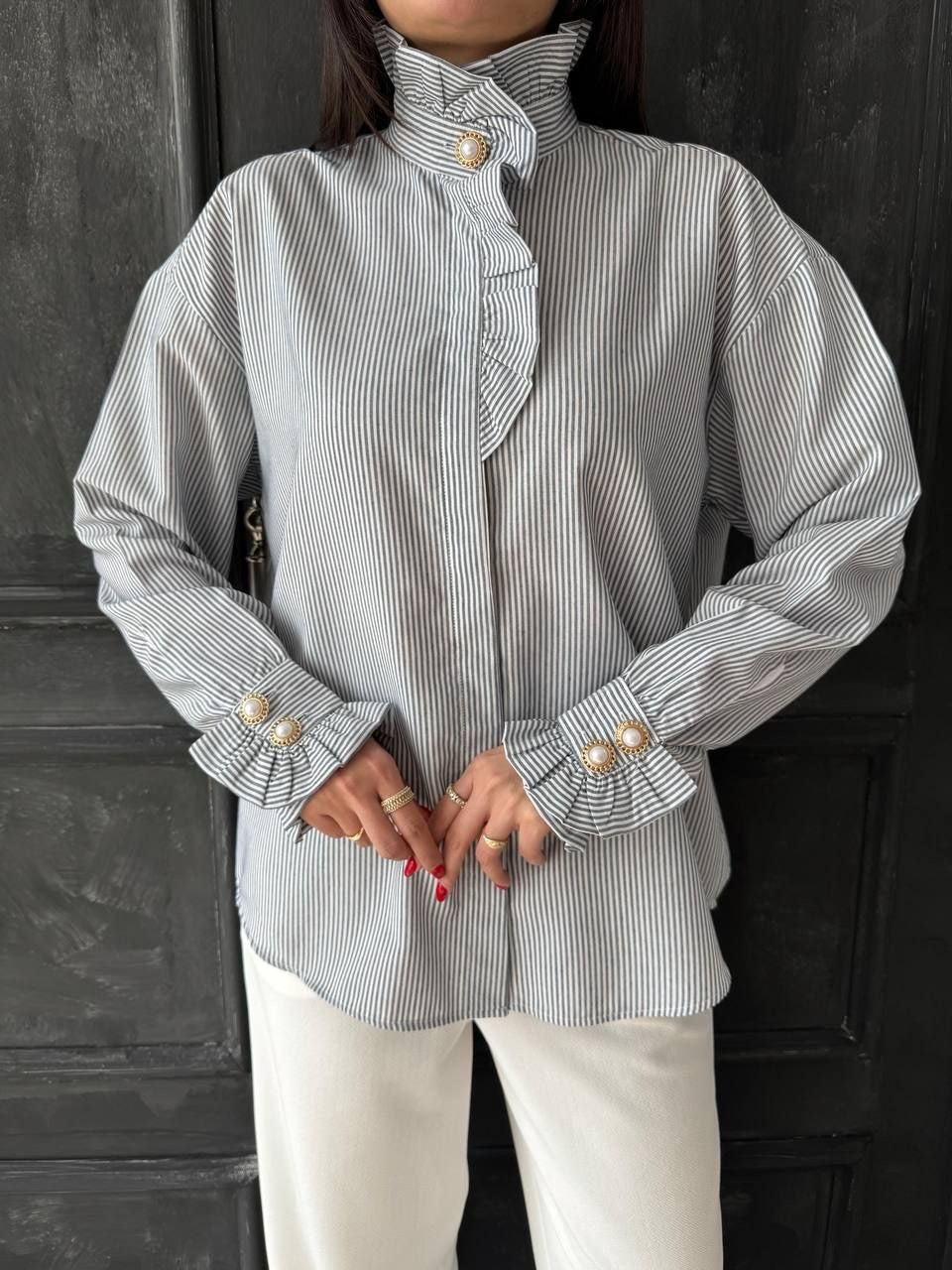 La Chleá -Pearl Stripe Blouse
