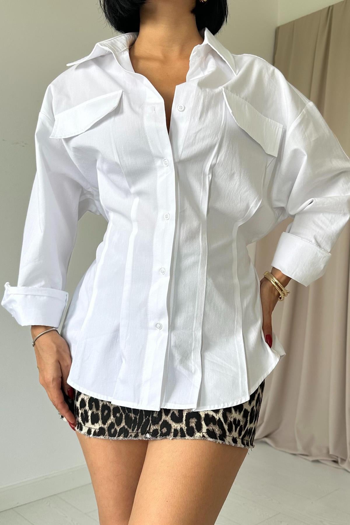 Figurbetonte Oversized-Bluse aus Baumwolle